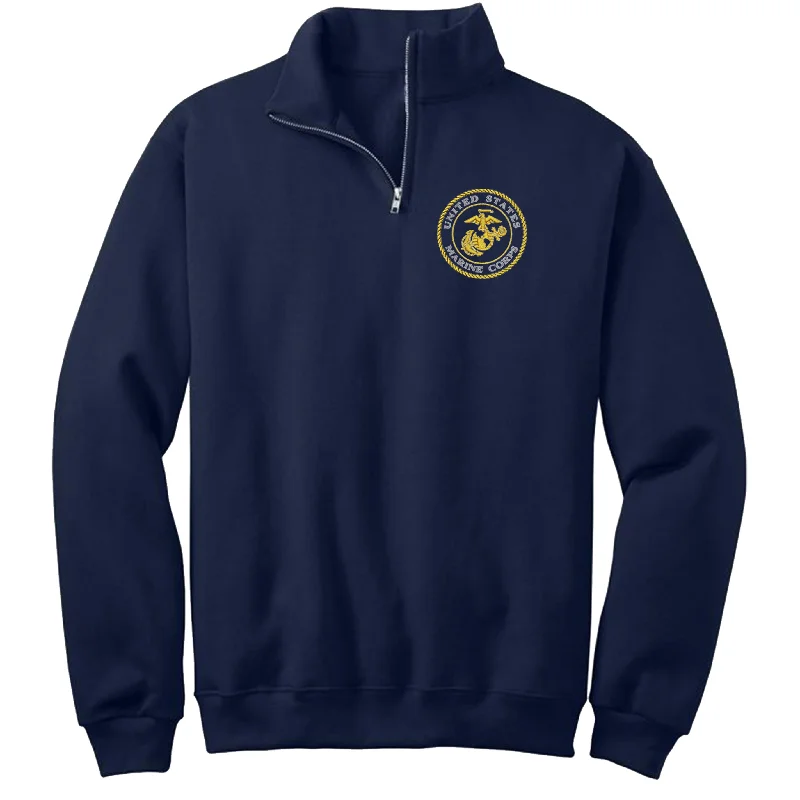 hoodie with seamless design -USMC Gold Seal Embroidered Quarter-Zip Cadet Collar Sweatshirt