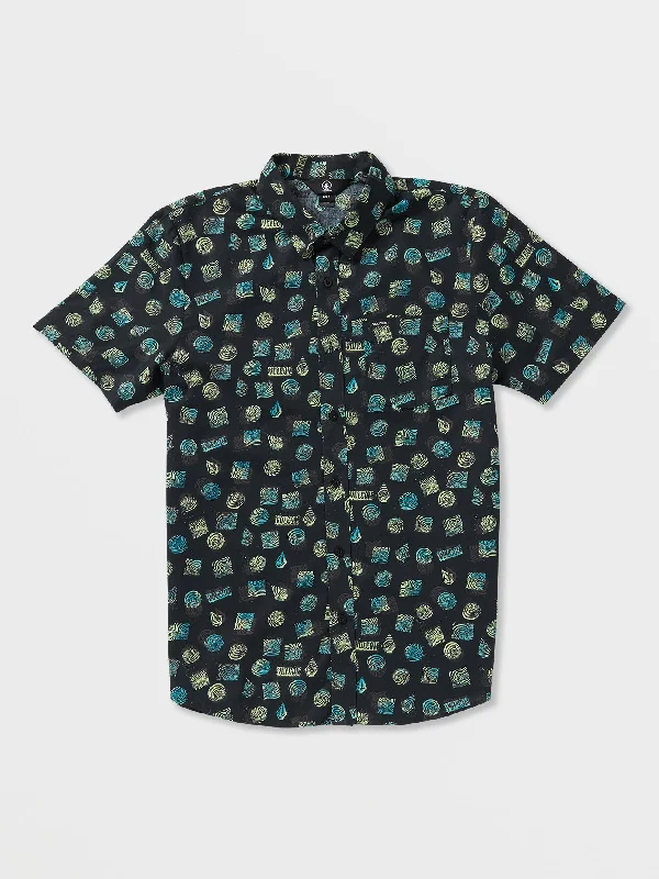 short sleeve printed shirt for men -Warbler Short Sleeve Woven Shirt - Black