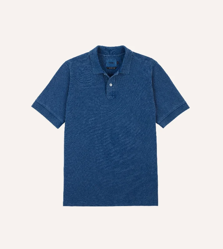 hoodie for keeping cozy indoors -Washed Indigo Piqué Cotton Polo Shirt