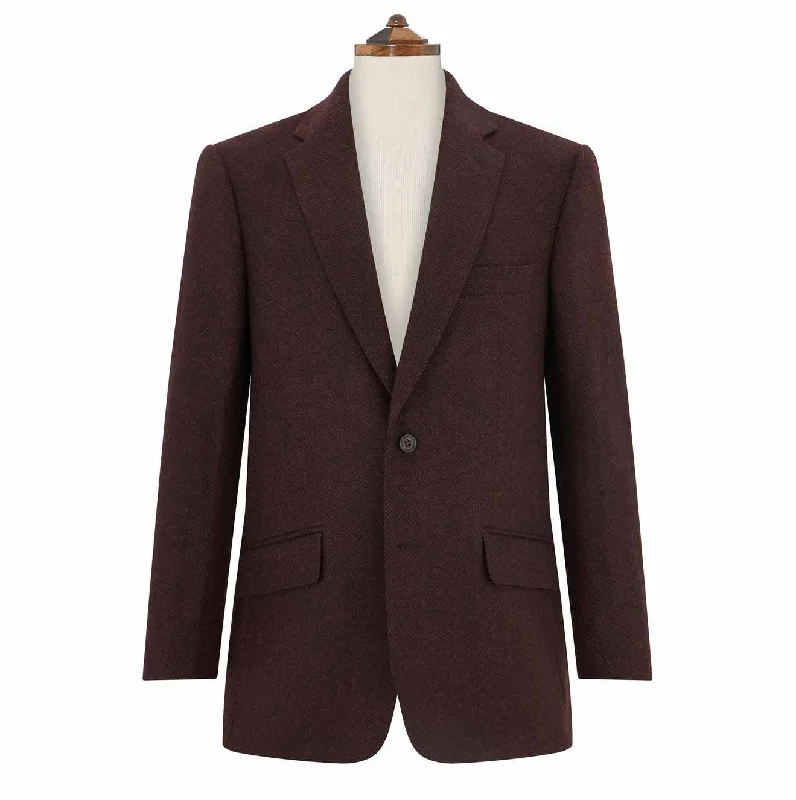 outdoor hiking jacket-William Burgundy Herringbone Jacket