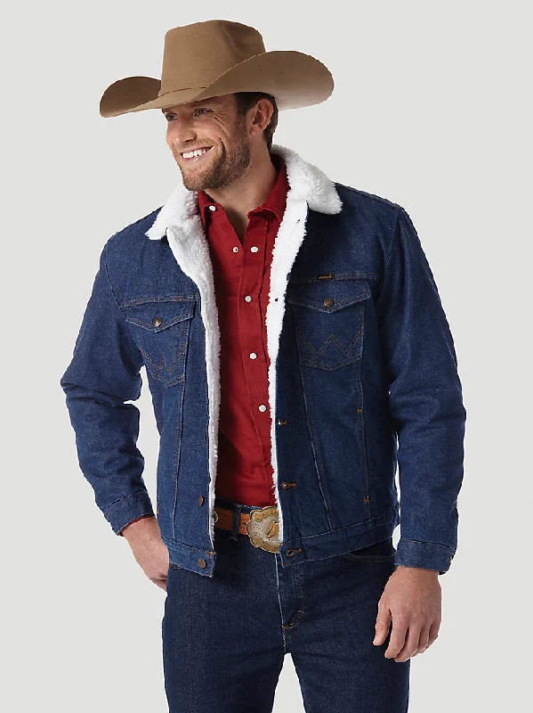 men’s insulated jacket-Wrangler Men's Cowboy Cut Sherpa Lined Denim Jacket