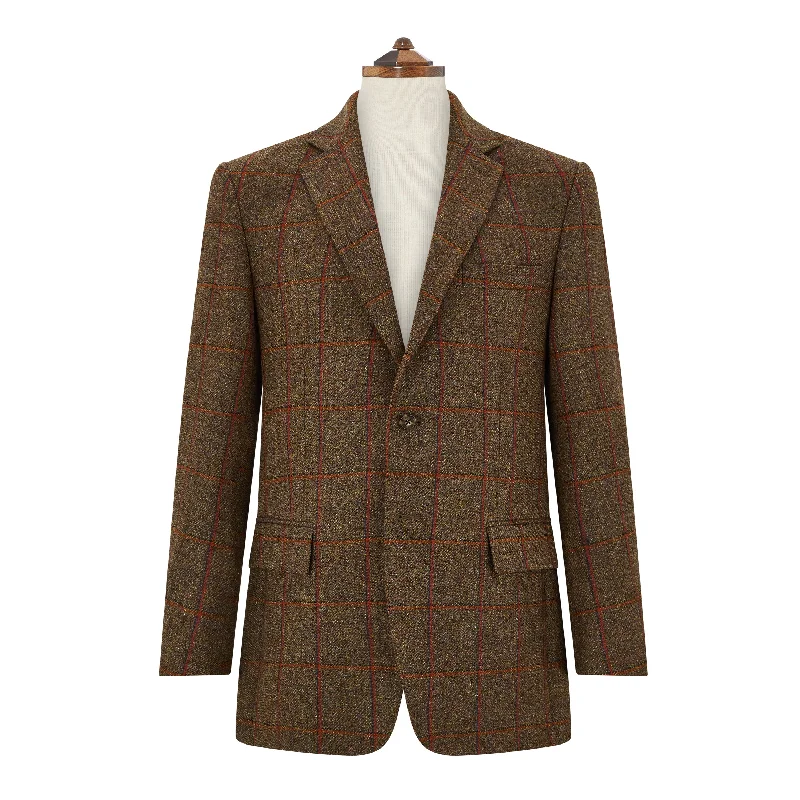 stylish high-neck jacket-William Green Rust Windowpane Tweed Jacket