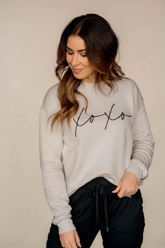 hoodie for relaxing at home -XOXO Cursive Graphic Crewneck