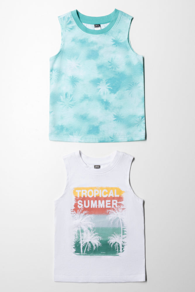 high-quality short sleeve shirt -2 Pack Tropical Sleeveless T-Shirts White And Blue