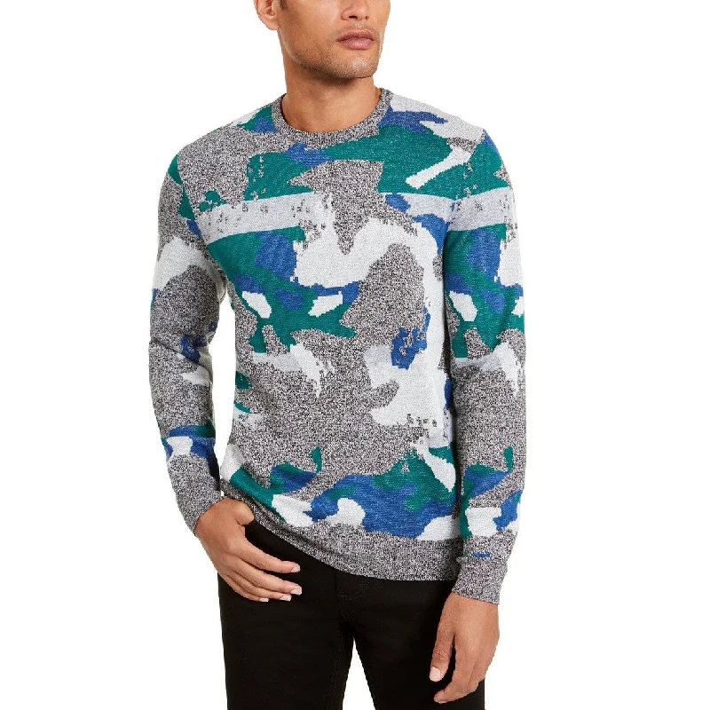 fleece-lined sweater for winter warmth-Alfani Men's Abstract Jacquard Crewneck Sweater Gray Size 2 Extra Large