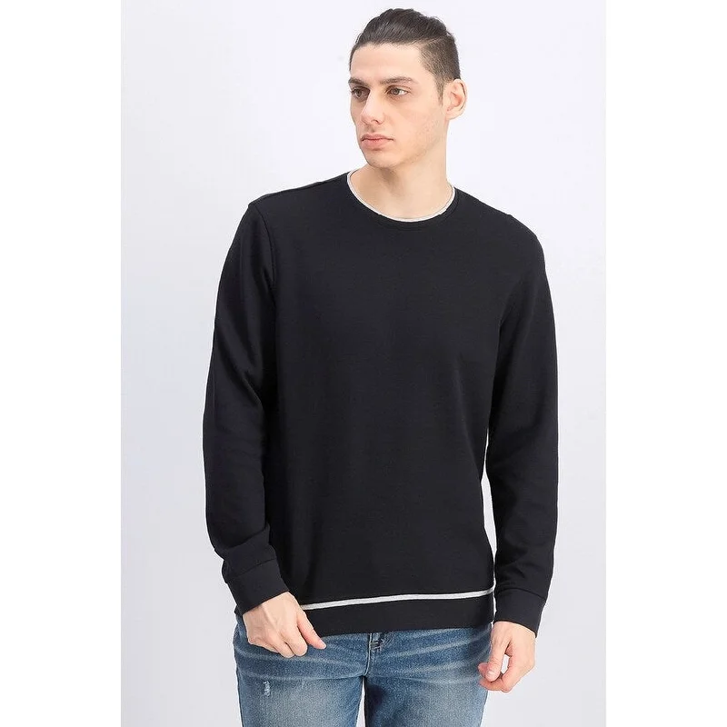 knitted sweater for spring layering-Alfani Men's Classic-Fit Tipped Sweatshirt Deep Black Size Small