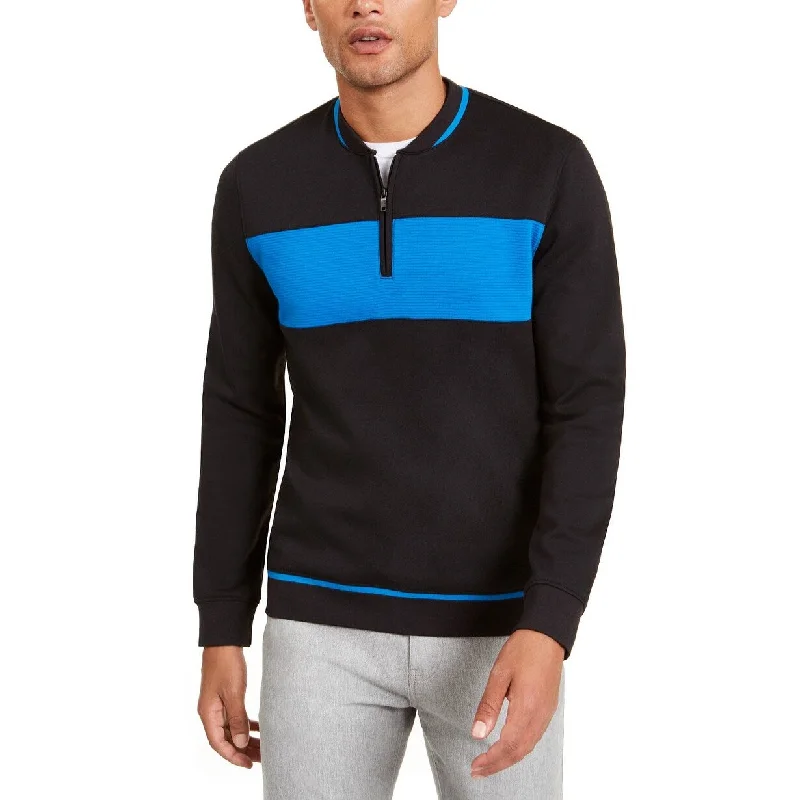 knitted sweater with unique textures-Alfani Men's Colorblocked Quarter-Zip Sweatshirt Black Size Small