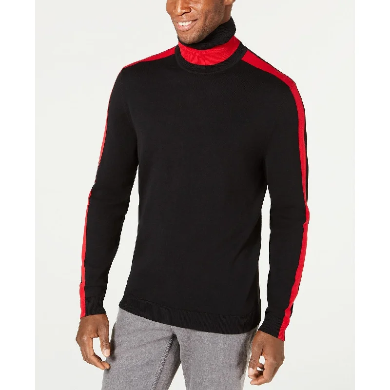 cozy sweater for outdoor winter fun-Alfani Men's Colorblocked Turtleneck Black Size XX-Large