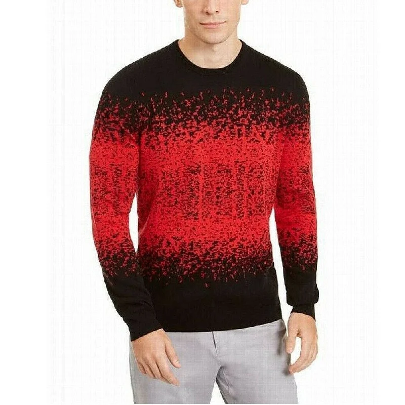 stylish knit sweater for chilly days-Alfani Men's Ombre Rib Crewneck Sweater Red Size Extra Large