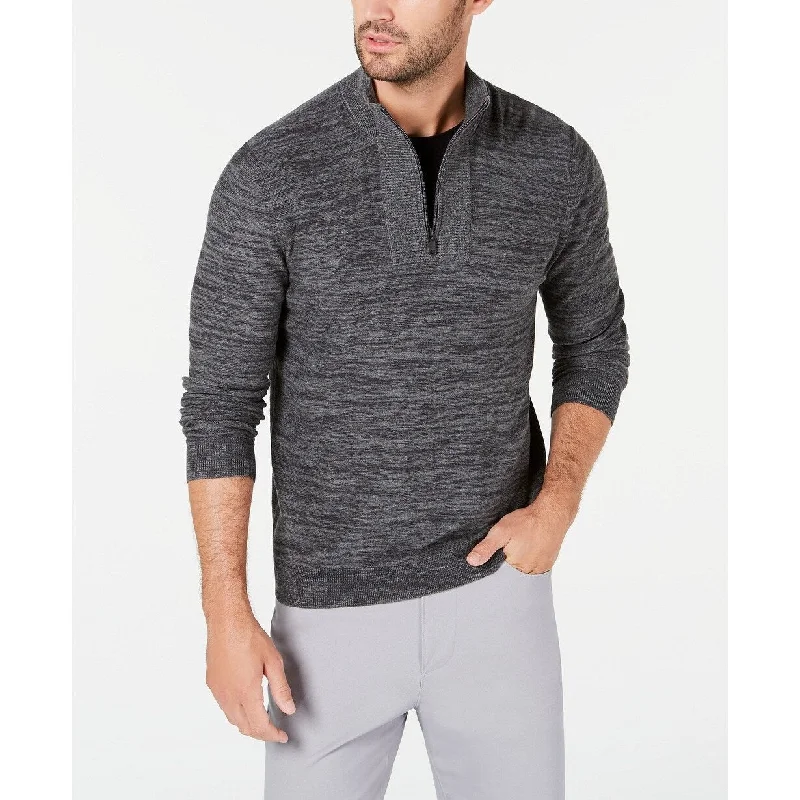 trendy wool sweater for men-Alfani Men's Quarter-Zip Ribbed Placket Sweater Size 3 Extra Large