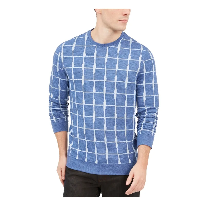 soft cashmere sweater for everyday luxury-Alfani Men's Textured Grid Pullover Jacquard Blue Size Medium