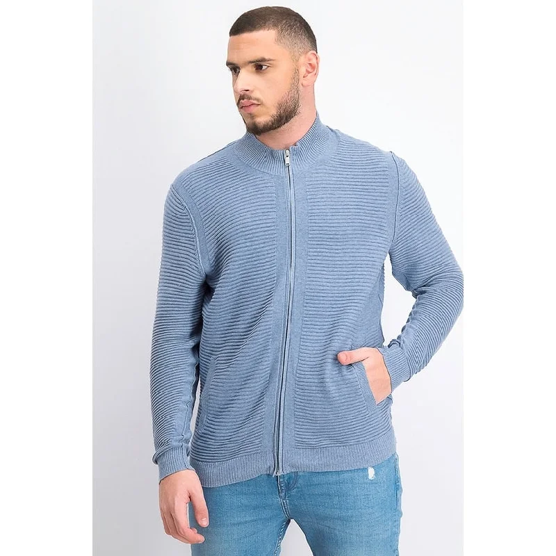 cozy knit sweater with mock neck-Alfani Men's Textured Zip-Front Cardigan Blue Size XX-Large