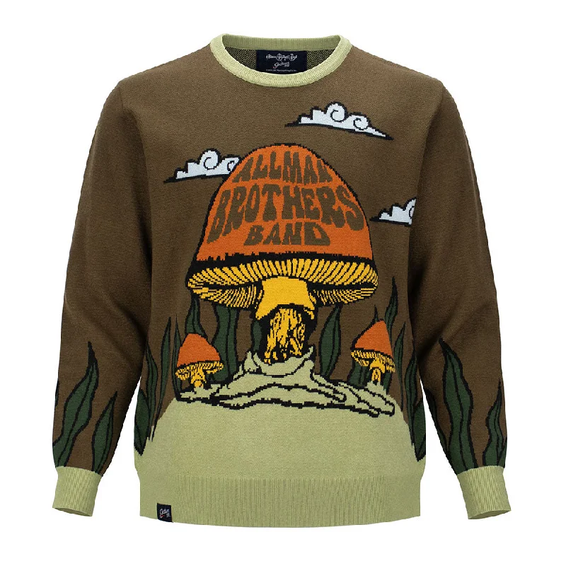 zip-up knit sweater for warmth-Allman Brothers | Sweater Crewneck | Mushroom in Brown Green