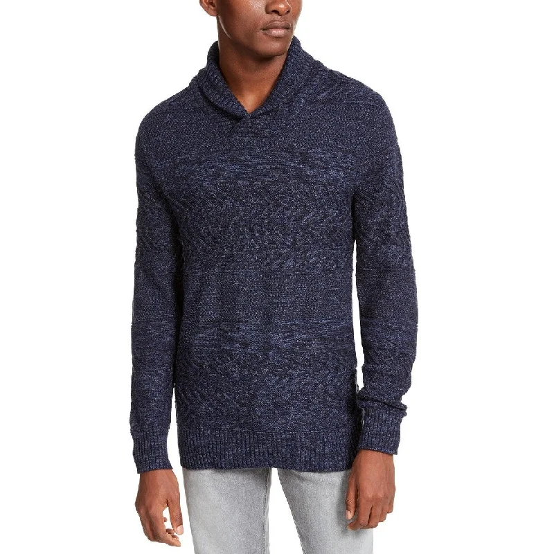 zip front sweater for quick dressing-American Rag Men's Multi-Textured Shawl-Collar Sweater Navy Size Large