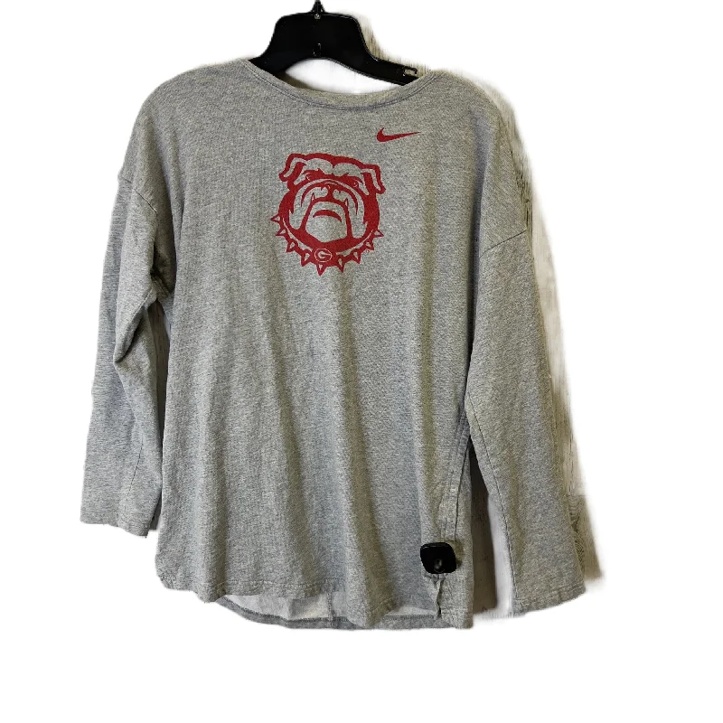 casual women’s short sleeve shirt -Athletic Top Long Sleeve Crewneck By Nike Apparel In Grey, Size: L