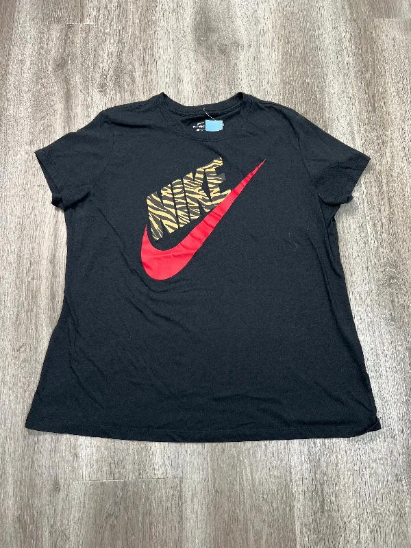 trendy short sleeve button-up shirt -Athletic Top Short Sleeve By Nike Apparel In Black, Size: Xl