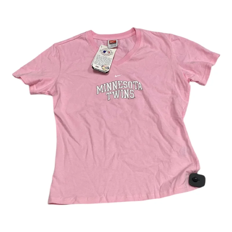 short sleeve t-shirt for outdoor activities -Athletic Top Short Sleeve By Nike In Pink & White, Size: M