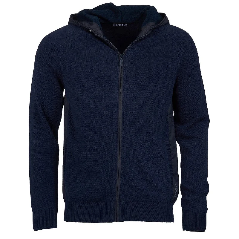 sweater for men with detailed stitching-Barbour Men's Rampside Hooded Sweater Navy Size Medium