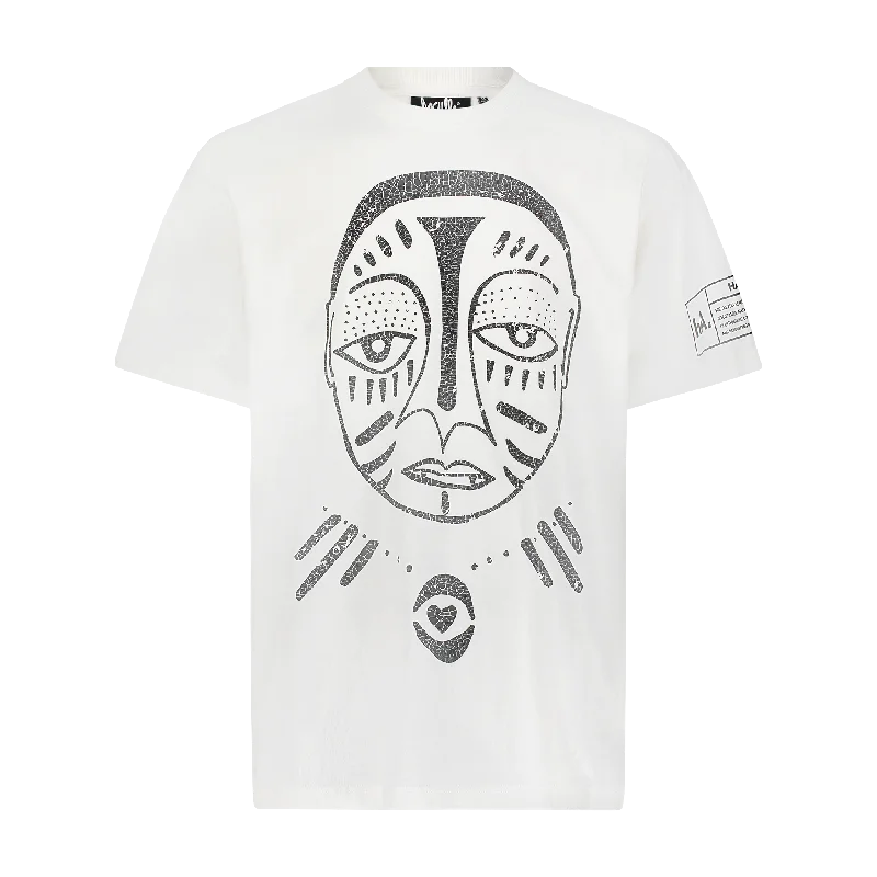 fun print short sleeve t-shirt for men -BELIEVE FACE TEE WHITE