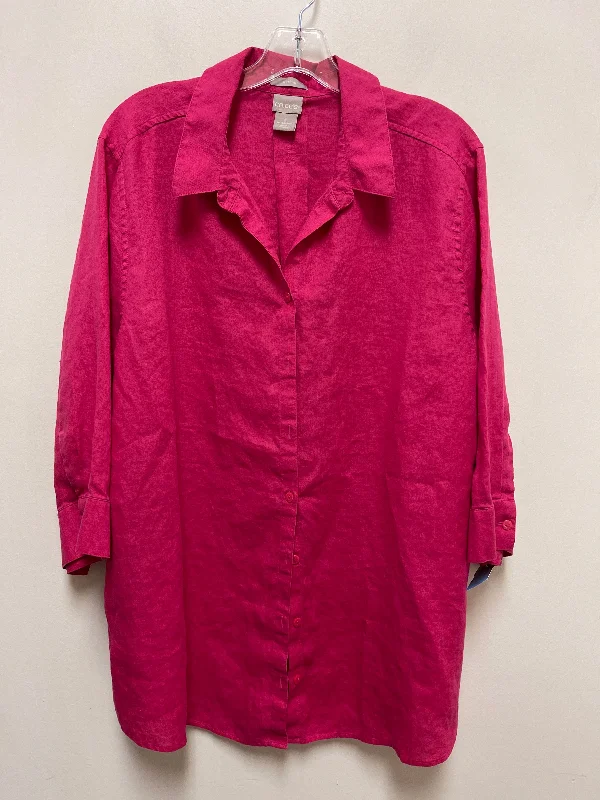 stylish short sleeve shirt for travel -Blouse Long Sleeve By Chicos In Pink, Size: 2x