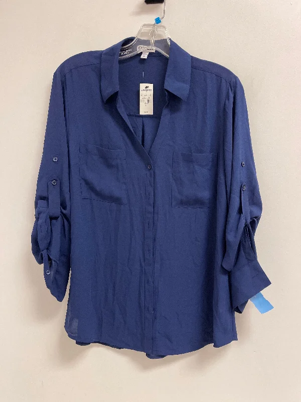 lightweight graphic short sleeve shirt -Blouse Long Sleeve By Express In Blue, Size: L