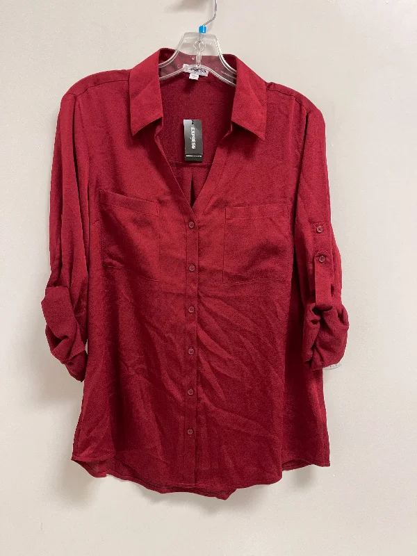 oversized short sleeve shirt for men -Blouse Long Sleeve By Express In Red, Size: L