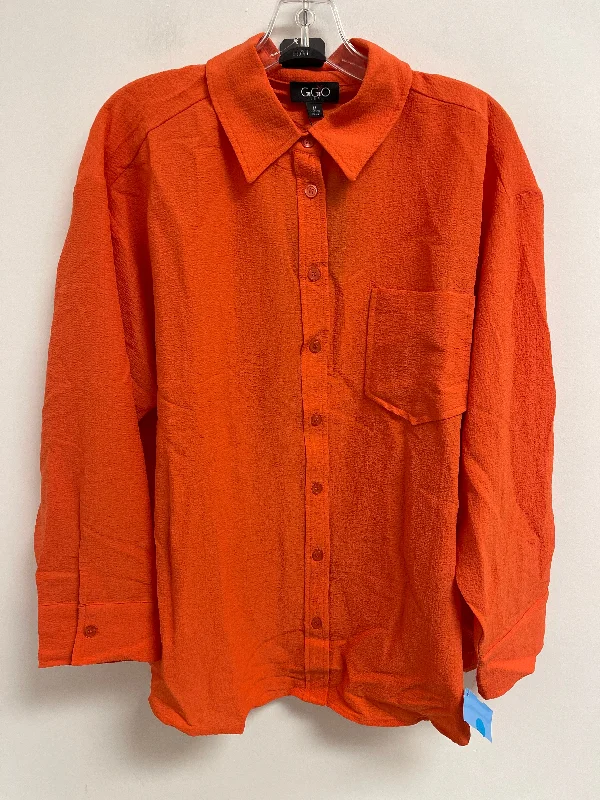 casual short sleeve shirts -Blouse Long Sleeve By Gigio In Orange, Size: M