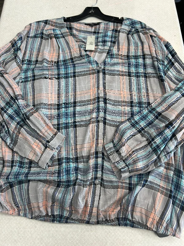 printed short sleeve shirt for women -Blouse Long Sleeve By Lane Bryant In Plaid, Size: 3x