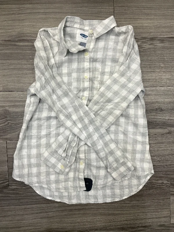 cotton short sleeve t-shirt -Blouse Long Sleeve By Old Navy In Checkered Pattern, Size: M