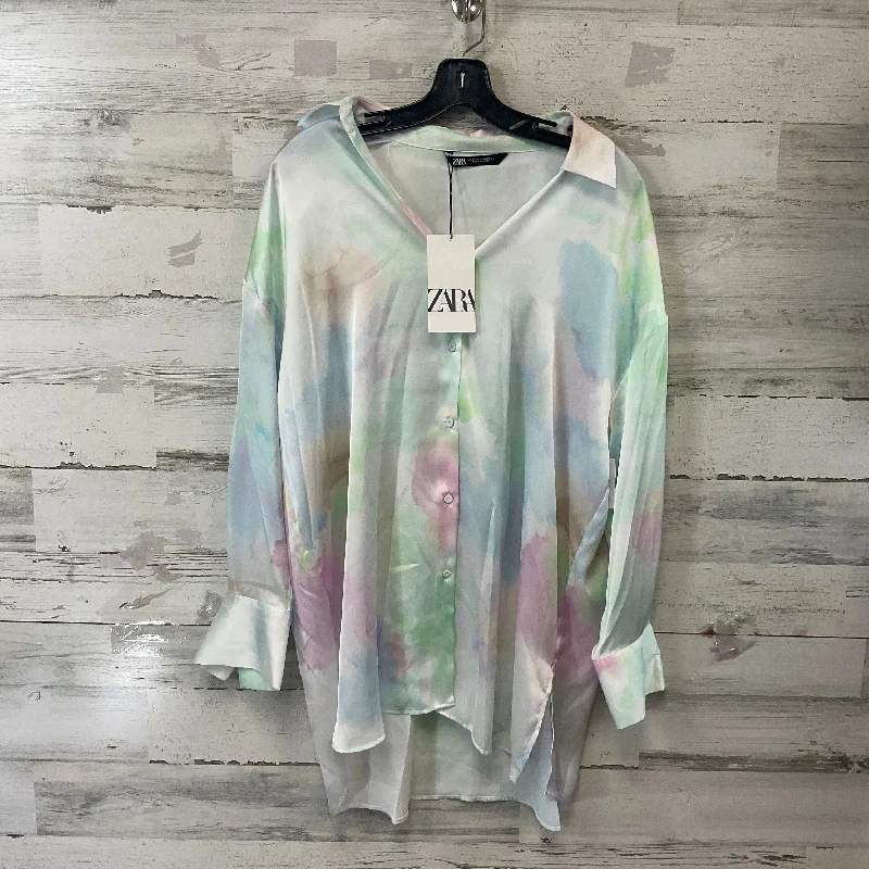 short sleeve t-shirt for layering -Blouse Long Sleeve By Zara In Green & Pink, Size: S