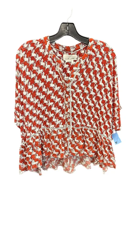 printed short sleeve t-shirt -Blouse Short Sleeve By Anthropologie In Red & White, Size: S