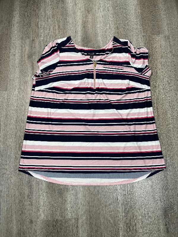 short sleeve shirt for casual wear -Blouse Short Sleeve By Roz And Ali In Striped Pattern, Size: 2x