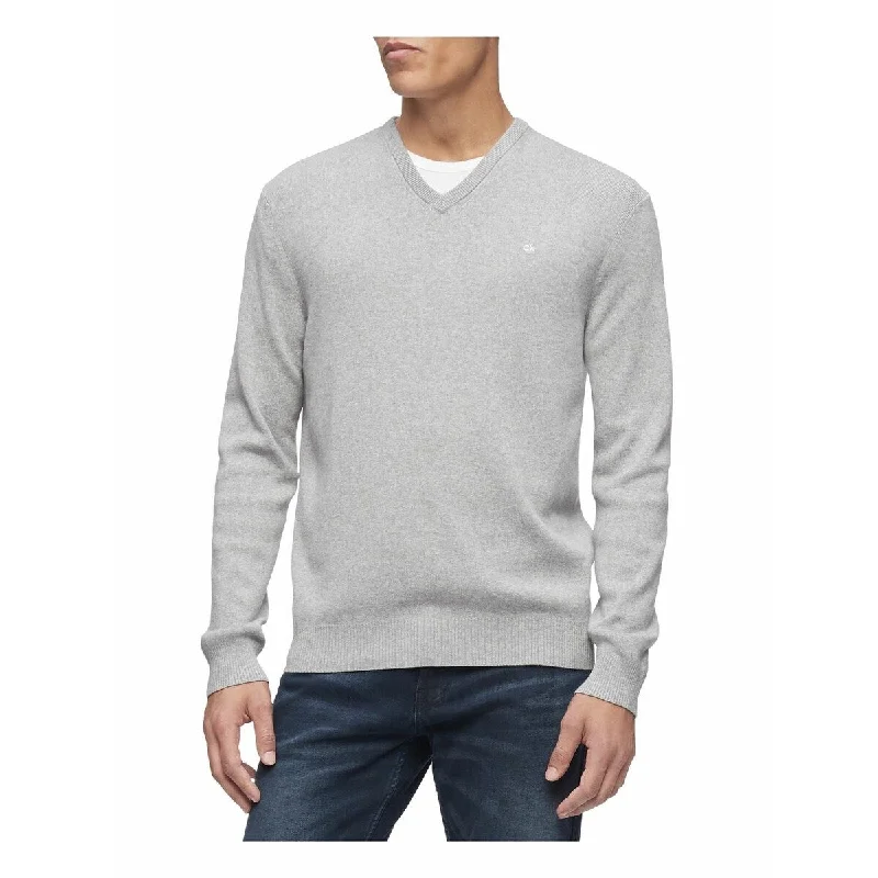 fleece-lined sweater for winter warmth-Calvin Klein Men's Regular-Fit V-Neck Sweater Silver Size Extra Large - X-Large