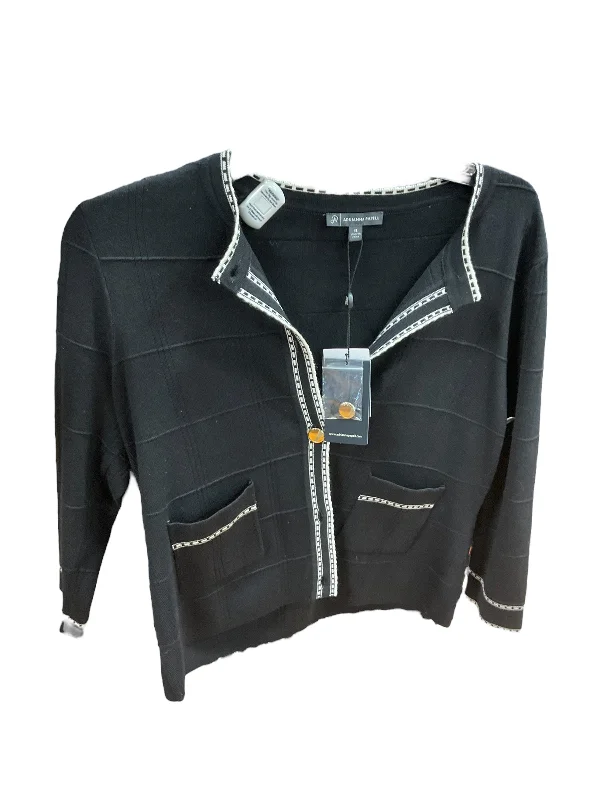 short sleeve crew neck shirt -Cardigan By Adrianna Papell In Black, Size: Xs