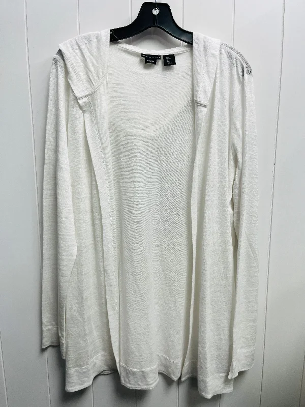 short sleeve crop top for women -Cardigan By Tahari By Arthur Levine In White, Size: L