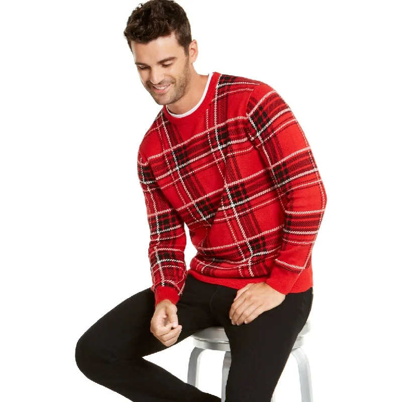 sleek wool sweater for sophisticated style-Charter Club Men's Plaid Family Family Sweater Red Size 2 Extra Large