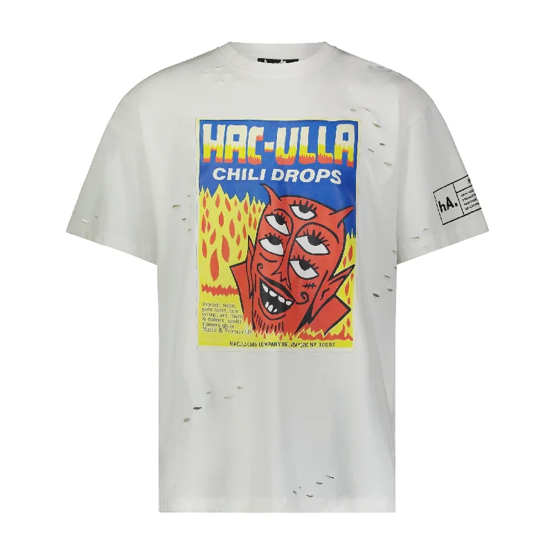 casual short sleeve t-shirt with pocket -CHILI DROPS VINTAGE TEE OFF WHITE