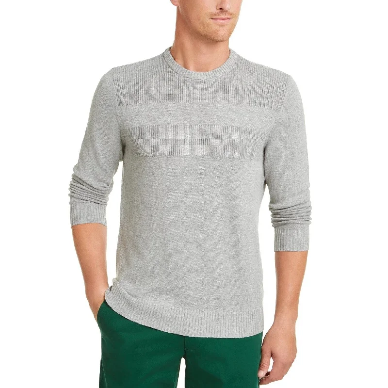 modern wool sweater for fashionistas-Club Room Men's Cotton Solid Textured Crew Neck Sweater Grey Size S - Small