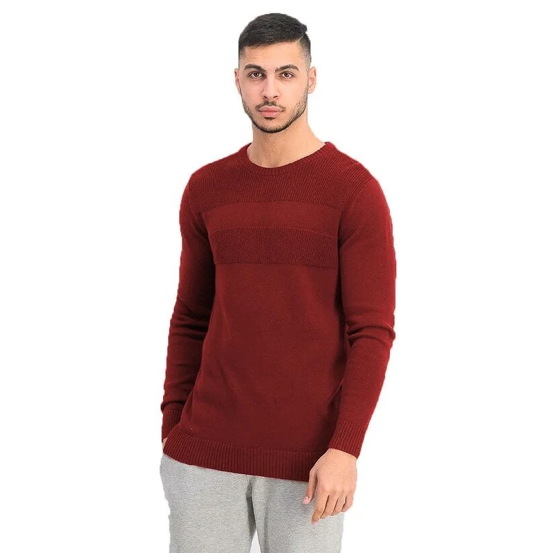 men's chunky knit sweater for winter-Club Room Men's Cotton Solid Textured Crew Neck Sweater Red Size X-Large - XL