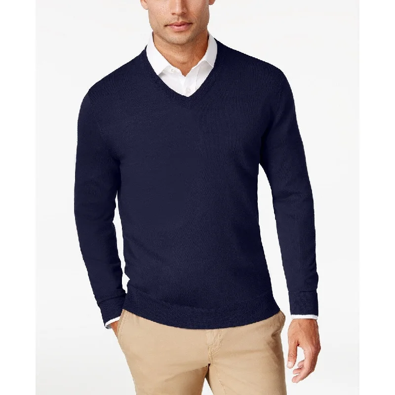 oversized sweater with deep v-neck-Club Room Men's Merino Performance V-Neck Sweater Navy Size 2 Extra Large