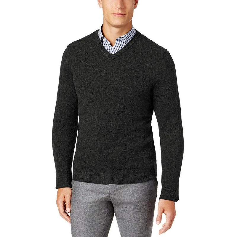 elegant wool sweater for professional looks-Club Room Men's Solid V-Neck Merino Wool Blend Sweater Black Size S - Small