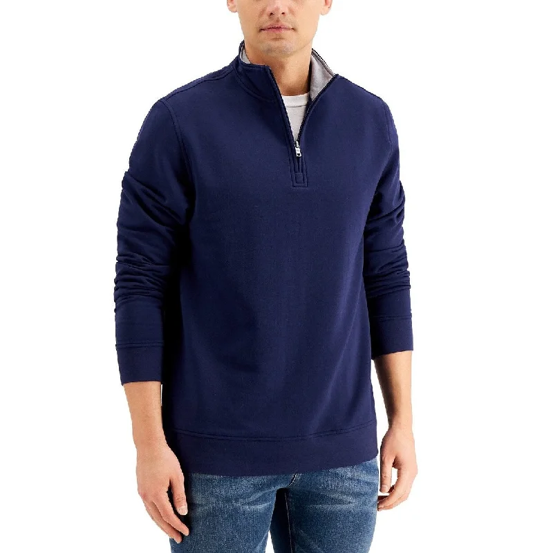 long knit sweater for easy layering-Club Room Men's Stretch 1/4-Zip Fleece Sweatshirt Blue Size Large