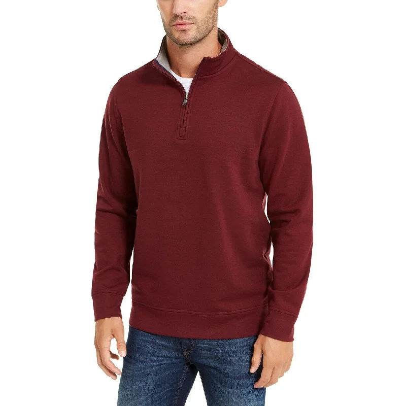 knitted sweater for fashion-forward looks-Club Room Men's Stretch 1/4-Zip Fleece Sweatshirt Red Size Small