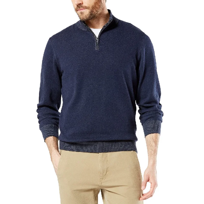 comfortable wool sweater for relaxation-Dockers Men's Alpha Quarter-Zip Sweatshirt Blue Size Extra Large