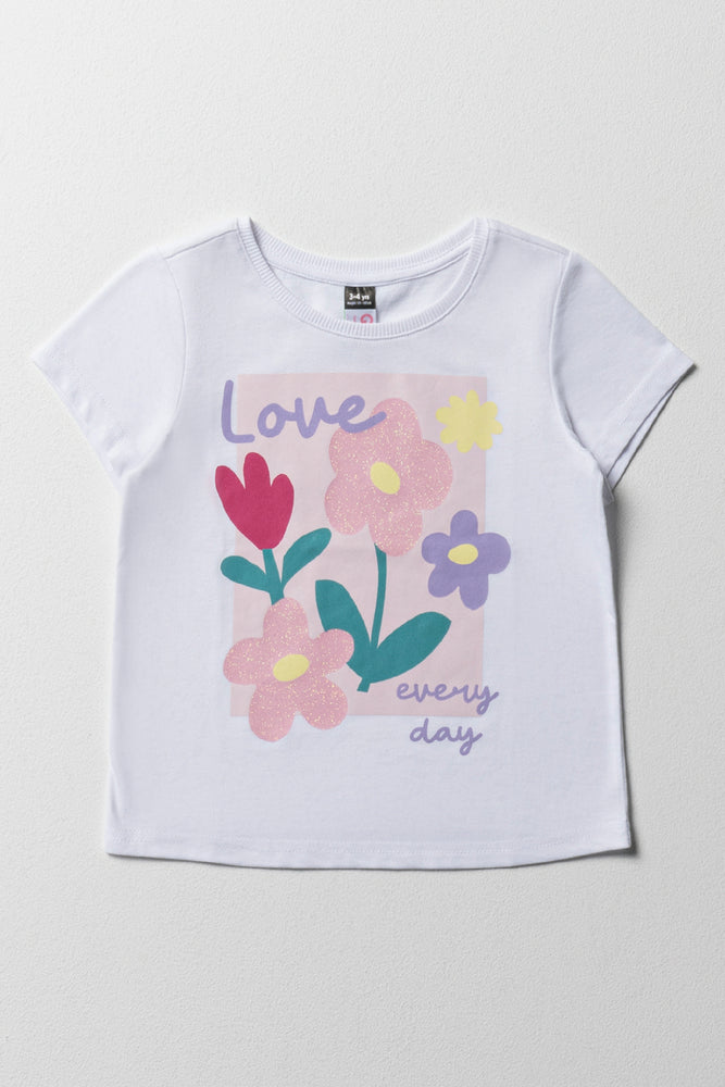 lightweight graphic short sleeve shirt -Flower Short Sleeve T-Shirt White