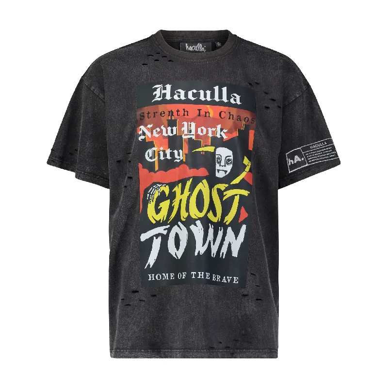 short sleeve workout top for women -GHOST TOWN VINTAGE TEE BLACK