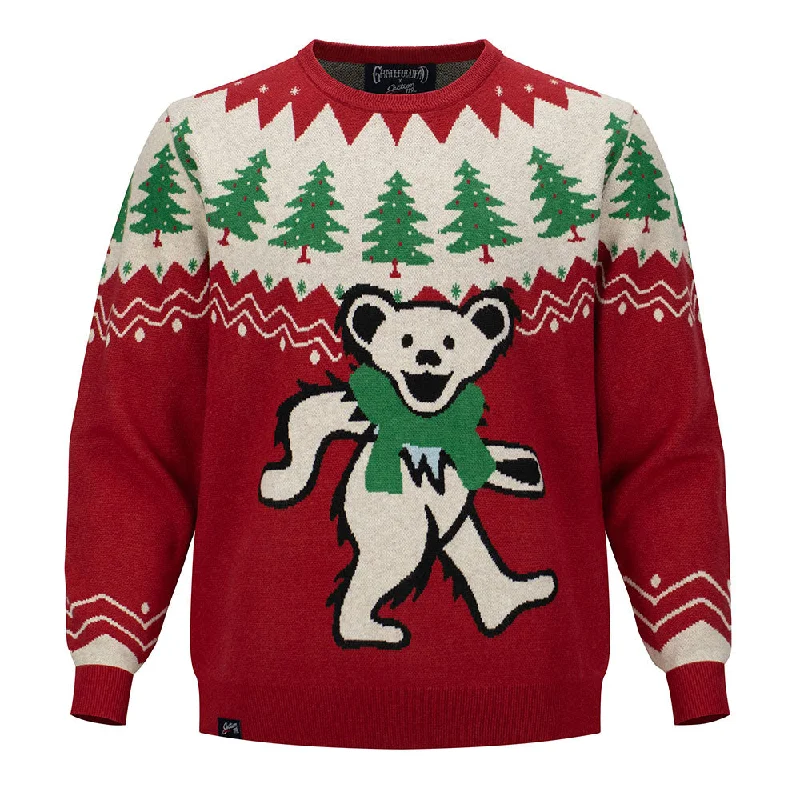 light cashmere sweater for easy layering-Grateful Dead | Crewneck Holiday Sweater | Winter Bear Red