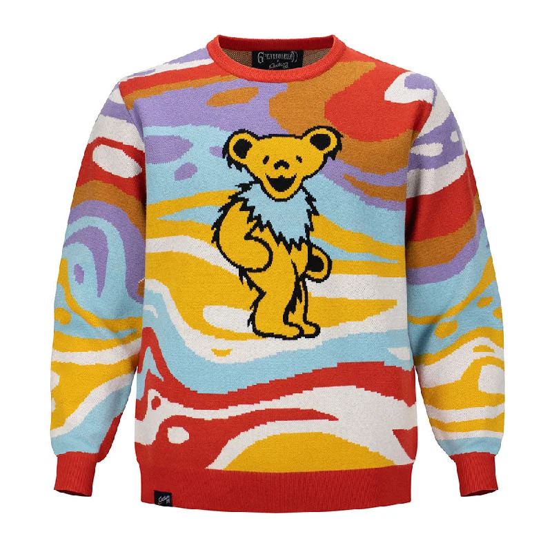 simple knit sweater for casual days-Grateful Dead | Crewneck Sweater | Yellow Bear Collage in Red