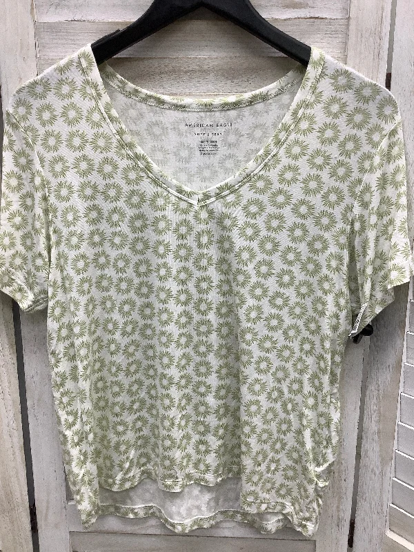 men’s casual short sleeve shirts -Green & White Top Short Sleeve Basic American Eagle, Size Xs