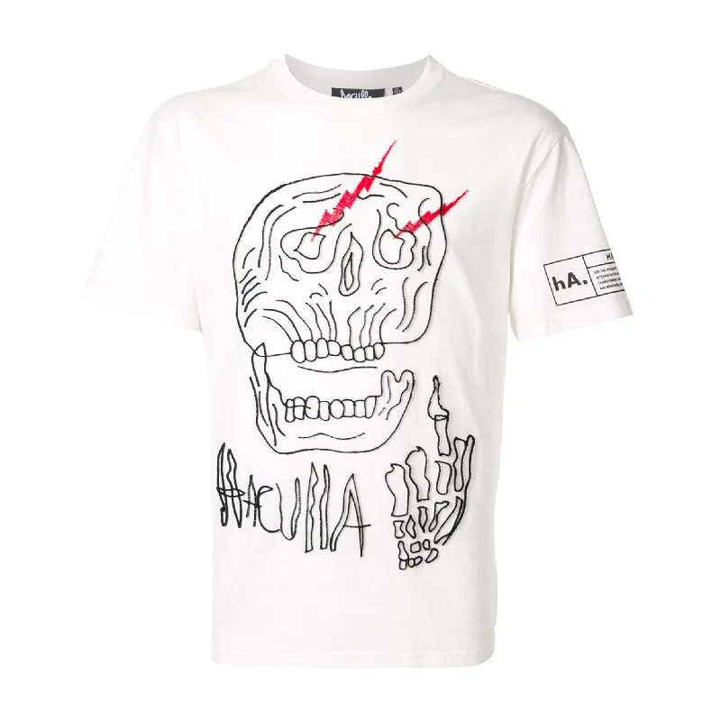 soft material short sleeve t-shirt -HACULLA SKULL TEE OFF WHITE